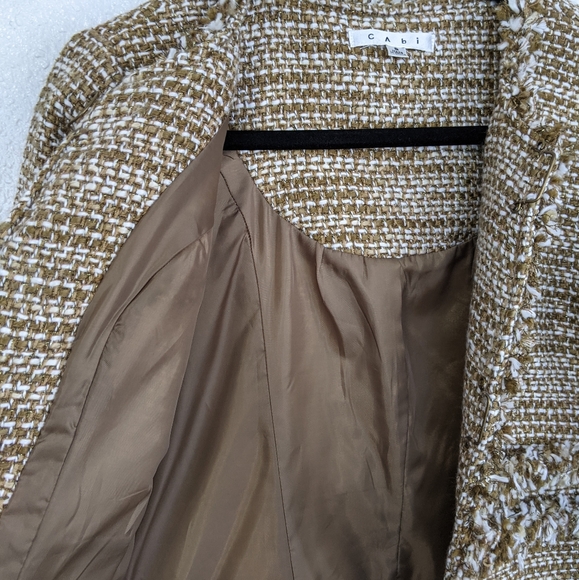 Cabi Pheobe Tweed Gold Shimmer Fringe Blazer - Picture 2 of 13